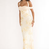 Fleurie Halter Off-Shoulder Maxi Dress Embellished Yellow