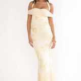 Fleurie Halter Off-Shoulder Maxi Dress Embellished Yellow