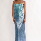 Astara Sequin Maxi Dress Gradient Blue