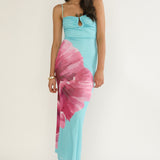 Orabella Waterdrop Wire Bust Maxi Dress Floral Aqua