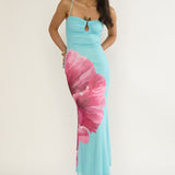 Orabella Waterdrop Wire Bust Maxi Dress Floral Aqua