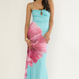 Orabella Waterdrop Wire Bust Maxi Dress Floral Aqua