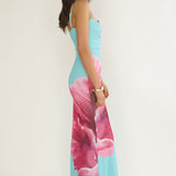 Orabella Waterdrop Wire Bust Maxi Dress Floral Aqua
