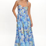 Skyler Tied Shoulder Maxi Dress Print Blue