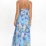 Skyler Tied Shoulder Maxi Dress Print Blue