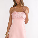 Sunbeam Kiss Foldover Floral Bust Mini Dress Blush
