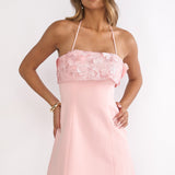 Sunbeam Kiss Foldover Floral Bust Mini Dress Blush