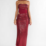 Seraphinna Strapless Cut-Out Maxi Dress Sequin Red