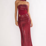 Seraphinna Strapless Cut-Out Maxi Dress Sequin Red