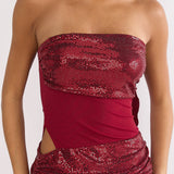 Seraphinna Strapless Cut-Out Maxi Dress Sequin Red