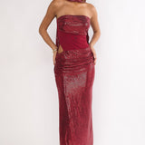 Seraphinna Strapless Cut-Out Maxi Dress Sequin Red