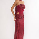 Seraphinna Strapless Cut-Out Maxi Dress Sequin Red