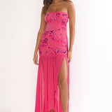 Jezra Strapless Sequin Embellished Maxi Dress Plum