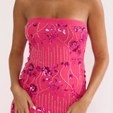 Jezra Strapless Sequin Embellished Maxi Dress Plum