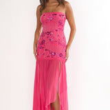 Jezra Strapless Sequin Embellished Maxi Dress Plum