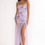 Jezra Strapless Sequin Embellished Maxi Dress Purple