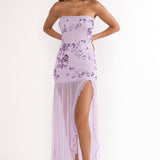 Jezra Strapless Sequin Embellished Maxi Dress Purple