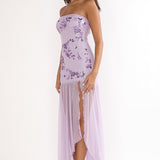 Jezra Strapless Sequin Embellished Maxi Dress Purple