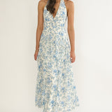 She's Glowing Halterneck Ruffle Dress Floral Blue