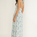 She's Glowing Halterneck Ruffle Dress Floral Blue