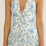 She's Glowing Halterneck Ruffle Dress Floral Blue
