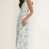 She's Glowing Halterneck Ruffle Dress Floral Blue