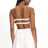 Gloria Day Tied Bust Strapless Mini Dress Cream