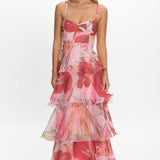 Varenna Layered Sweetheart Neckline Maxi Dress Print Red
