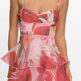 Varenna Layered Sweetheart Neckline Maxi Dress Print Red