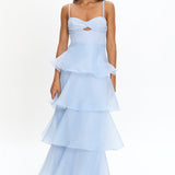 Margarida Layered Sweetheart Neckline Maxi Dress Blue