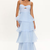 Margarida Layered Sweetheart Neckline Maxi Dress Blue