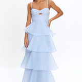 Margarida Layered Sweetheart Neckline Maxi Dress Blue
