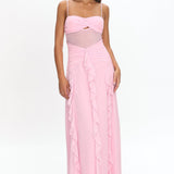 Janella Twist Bust Ruffle Maxi Dress Pink