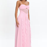 Janella Twist Bust Ruffle Maxi Dress Pink