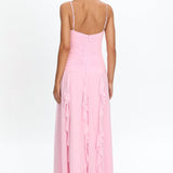 Janella Twist Bust Ruffle Maxi Dress Pink