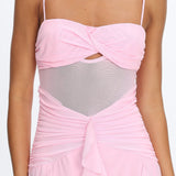 Janella Twist Bust Ruffle Maxi Dress Pink