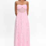 Janella Twist Bust Ruffle Maxi Dress Pink