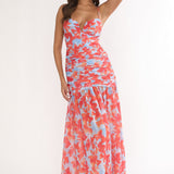 Harbor Ruched Maxi Dress Floral Blue Multi