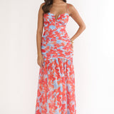 Harbor Ruched Maxi Dress Floral Blue Multi
