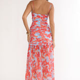 Harbor Ruched Maxi Dress Floral Blue Multi