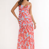 Harbor Ruched Maxi Dress Floral Blue Multi