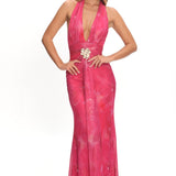 Shanna Plunging Halterneck Maxi Dress Fuchsia