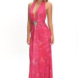 Shanna Plunging Halterneck Maxi Dress Fuchsia