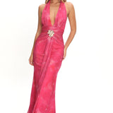 Shanna Plunging Halterneck Maxi Dress Fuchsia