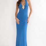 Alouette Backless Halterneck Maxi Dress Blue