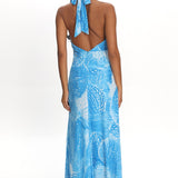 Palomino Plunging Halter Maxi Dress Print Blue