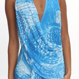 Palomino Plunging Halter Maxi Dress Print Blue