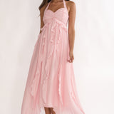 Spirit Frill Trim Halterneck Maxi Dress Pink