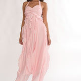 Spirit Frill Trim Halterneck Maxi Dress Pink