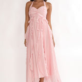 Spirit Frill Trim Halterneck Maxi Dress Pink
